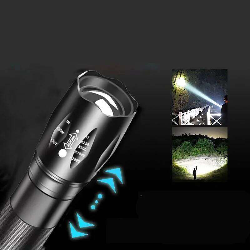 T6 Rechargeable LED 4000 Lumens Super Bright Portable Flashlights 5 Modes Waterproof Handheld Torches for Hiking Z260301