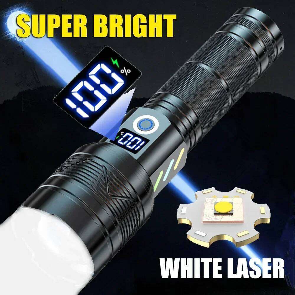 High LED Flashlight Type-c Rechargeable Tactical Zoom Torch Use 26650 Battery Camping Fishing Lantern with Power Display Z260301