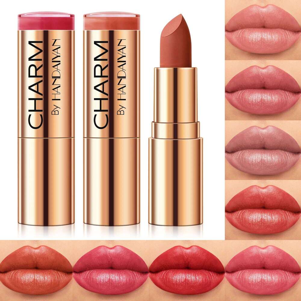 HANDAIYAN 8-Color Golden Tube Evenly Covers Lip Color Waterproof, Easy to Apply Moisturizing Lipstick H260302