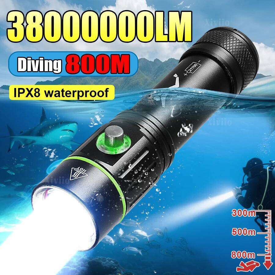 3800000LM Powerful Flashlight IPX8 Underwater Lamp Professional Scuba Diving Torch 800M High Power LED Flashlights 18650 Z260301