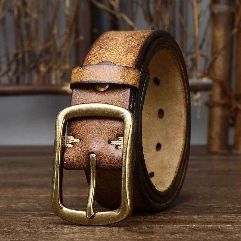 3.8cm Top Cowhide Fashion High Quality Genuine Leather Men Copper Buckle Strap for Male Wide Luxury Retro Belt S260228