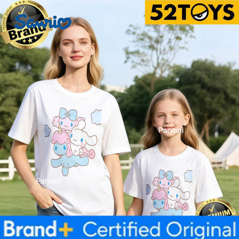 Sanrio 2026 Autumn-Winter Trending Cinnamoroll Friends Cloud Print 100 Cotton Parent-Child T-Shirts High Quality Loose Casual Y2K H260302