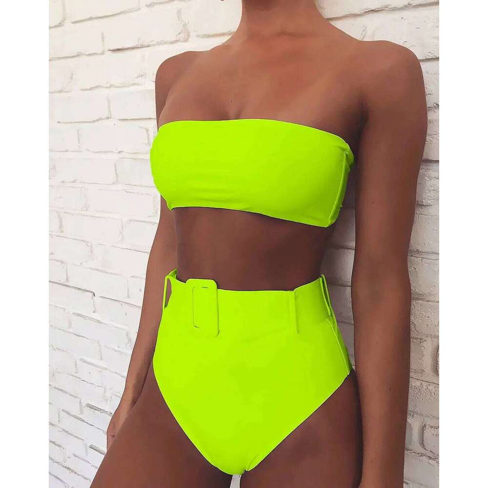 2025 Sexy Bandeau Women Swimwear Swimsuit Push Up Solid High Waist Bikinis Set Bathing Suit Bikini Female Waistband Decor Z260301