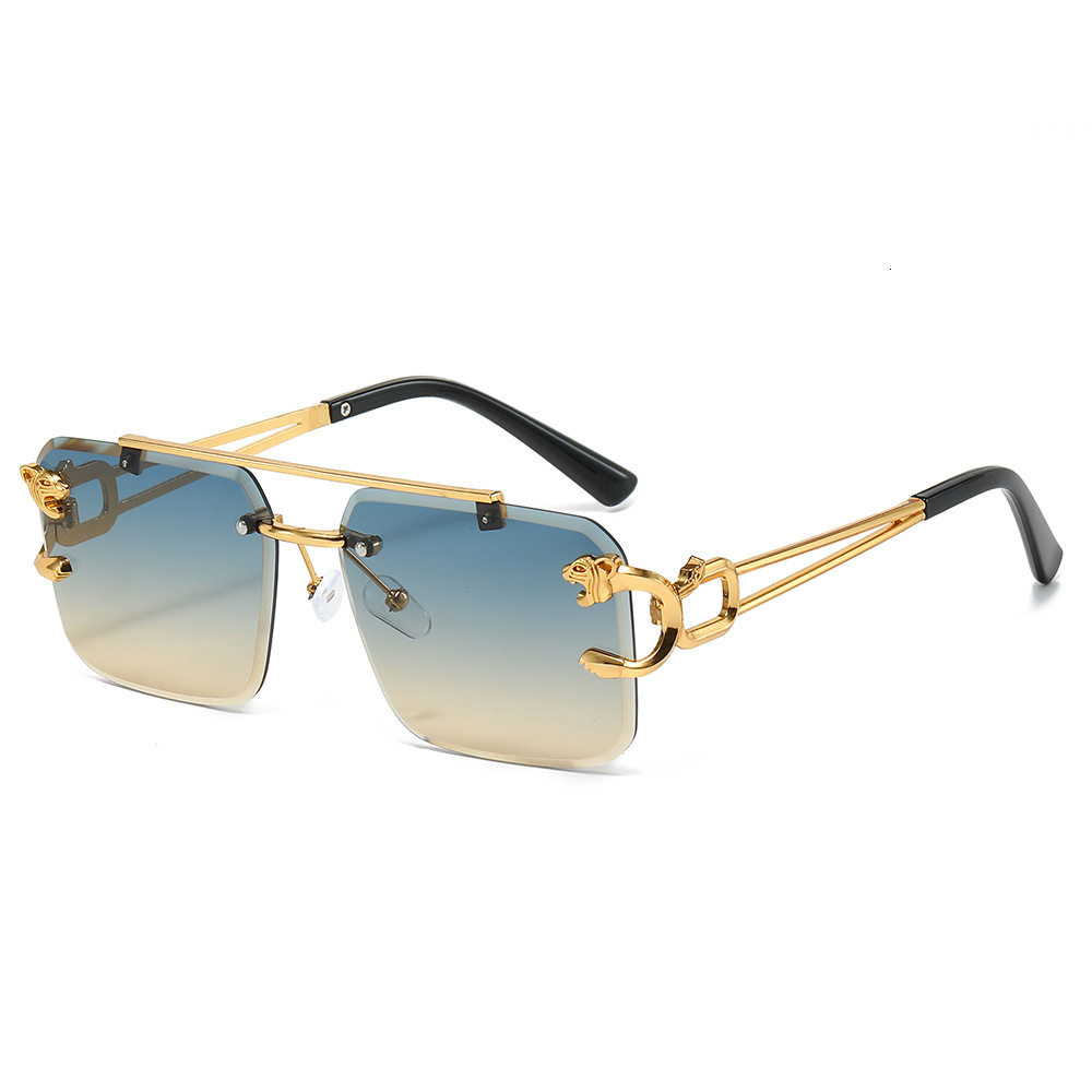 Hot Selling Dual Beam Cutting Edge Square Frameless Glasses Designer Sunglasses Men's Glasses European And American Fashion Leopard Print Women&#
