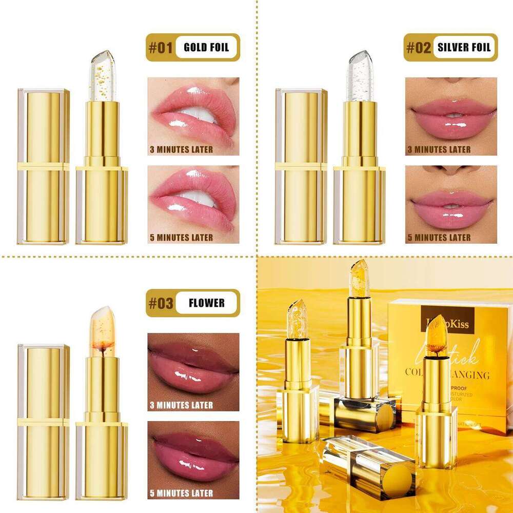 3pcs Lipstick Set Jelly Crystal Clear Long Lasting Lips Color Change Pink lip gloss Cosmetics H260302