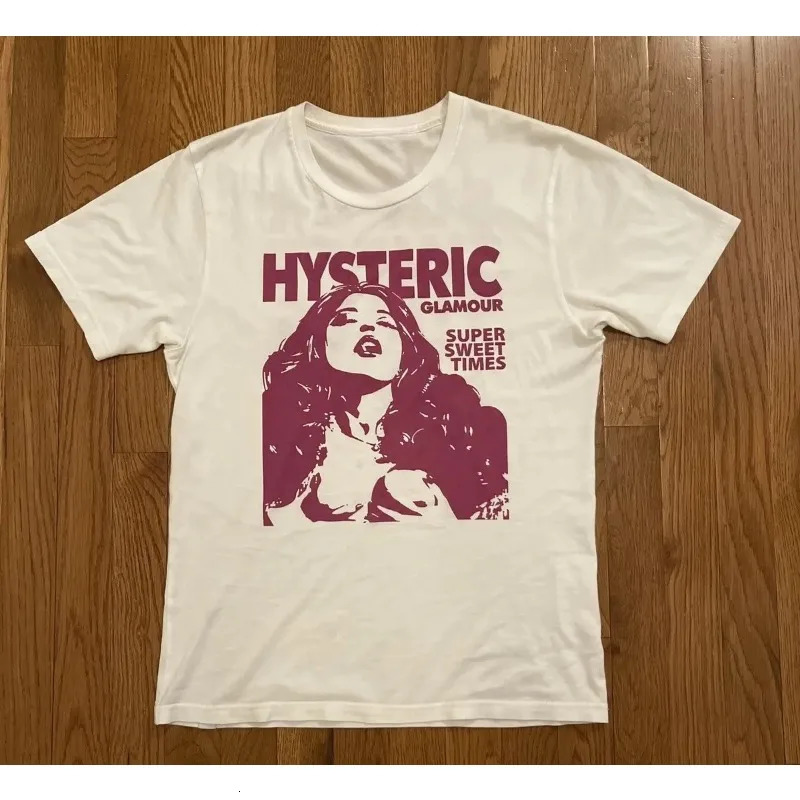 Hysteric Glamour 90s Retro Style Charcoal Reprint T Shirt for Men Women Y2k Graphic Short Sleeve Shirt Unisex Men Women Summer 260226