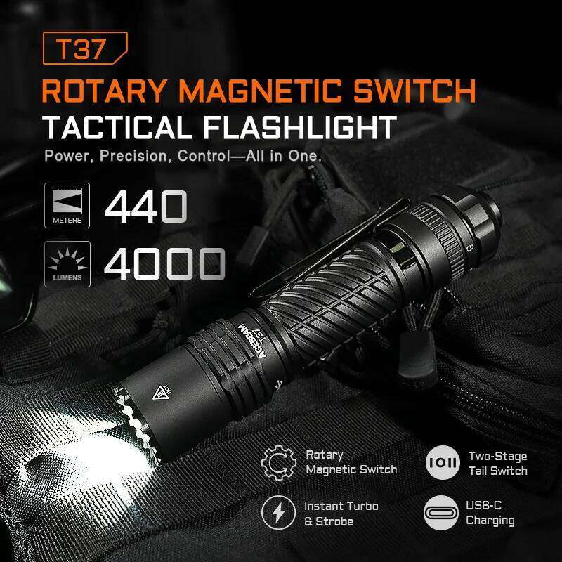 ACEBEAM T37 SFT-90X EDC Tactical and Duty Flashlight -4000 Lumens w/Eco-Sensa Charging Cable Included Z260301