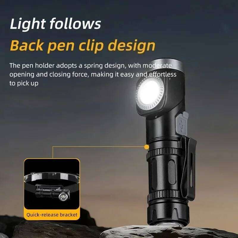 Mini LED Flashlight Rechargeable 90 Adjustable Corner Work Light Headlight Magnet Tail Camping Torch for Outdoor Emergency Z260301