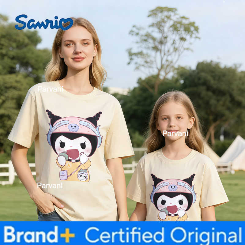 Sanrio 2026 Summer Kuromi Retro High-Quality 100 Cotton Mens T-shirt Oversized Cute Breakfast Print Top Unisex Family Matching Y2K H260302