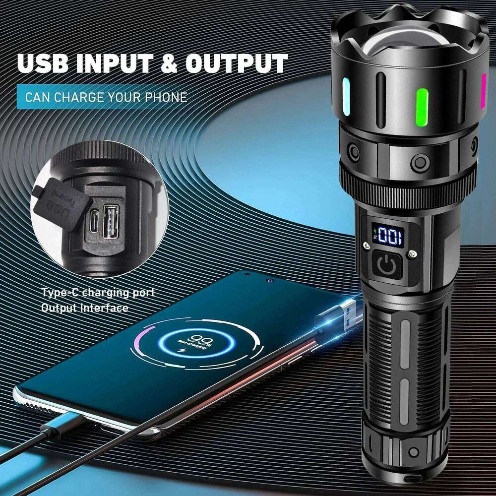 High Power 10000 Ultra Powerful Torch Usb Rechargeable Led Lamp Fluorescence Army Tactical Flashlight Hunting Camping Z260301