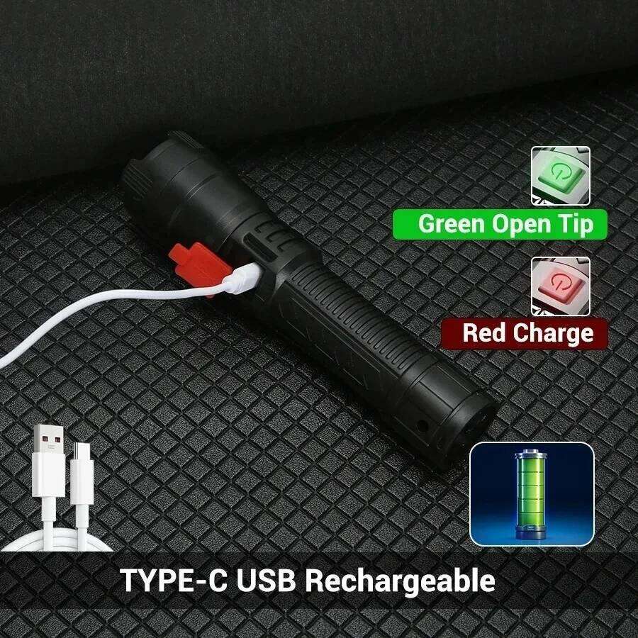 High Power 2000LM LED Flashlight Built-in Battery USB Rechargeable Strong Light Tactical Torch Outdoor Camping Emergency Lantern Z260301