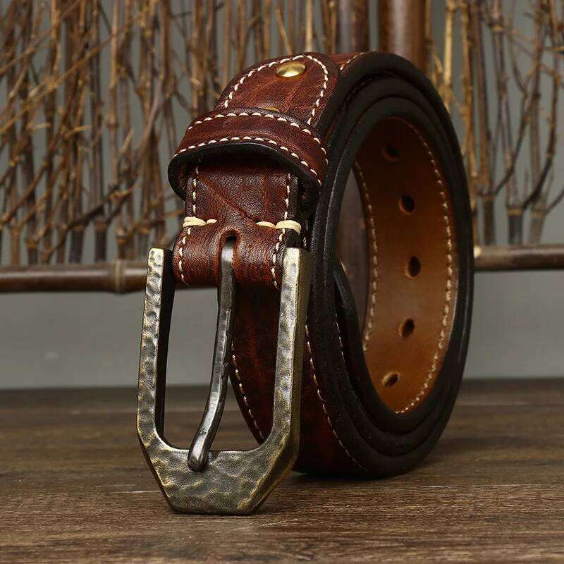 3.8CM High Quality Natural Cowskin Genuine Leather Casual Copper Buckle Business Male Strap for Luxury Men Belt S260228