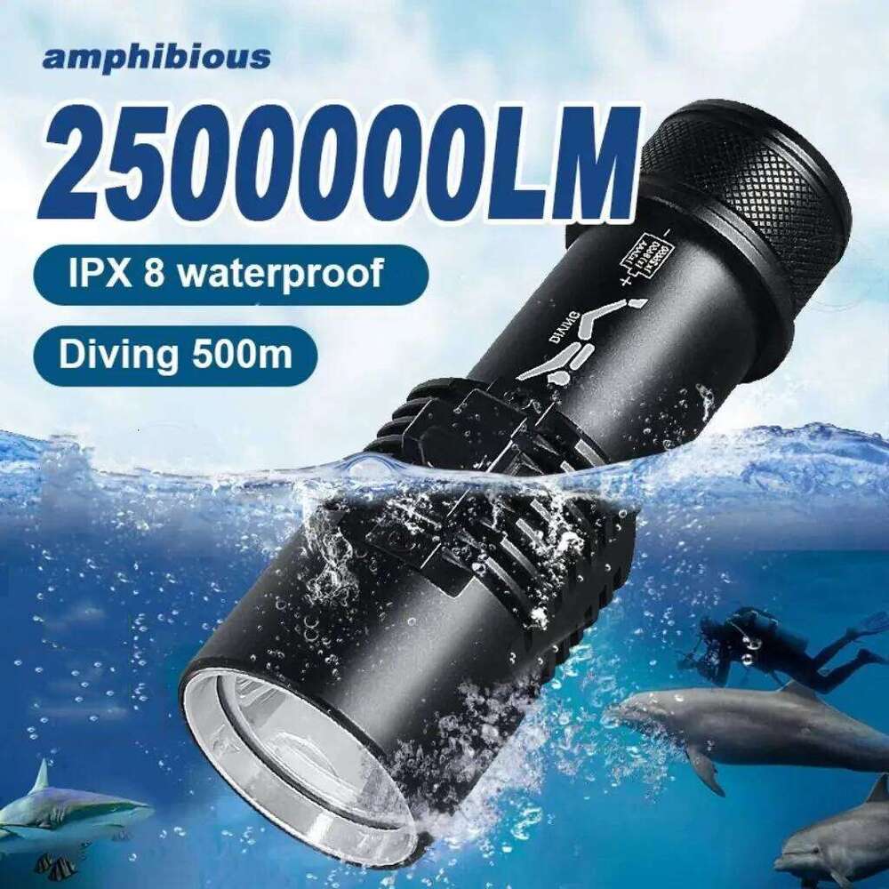 Diving charging strong light XHP70 focusing long flashlight waterproof night diving lighting without battery Z260301