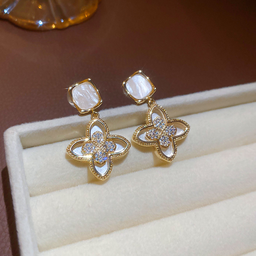 18k real gold plated zircon flower ear clip, vintage elegant niche style earrings, light luxury high-end earrings for women - view 5