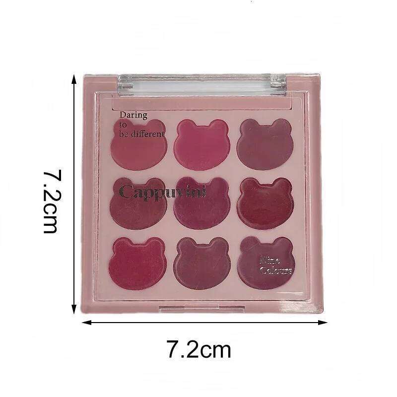 9Color Bear Lipstick Palette Mud Matte Sweet Warm Colors Cheeks Blush Non-stick Cup Lip Gloss Facial Beauty Cosmetic Makeup H260302