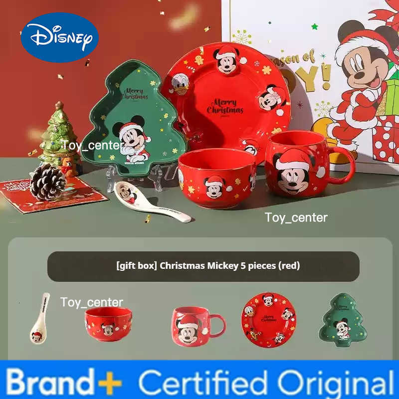 Disney Mickey Christmas Bowls And Plates Ceramic Bowls Tableware Gift Dining Bowl Limited Shape Plate Cutlery Set Christmas Gift H260302