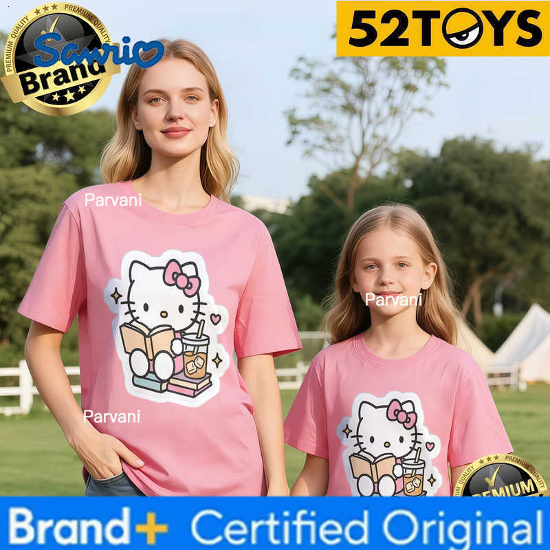 Sanrio 2026 Summer Family Must-Have 52TOYS Hello Kitty Casual Print T-Shirts 100 Cotton High Quality Parent-Child Tees Single Piece H260302