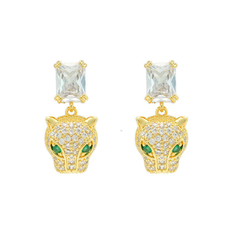 Full Diamond Zircon Leopard Head Earrings With 925 Silver Pins High-end Luxury Earrings For Women