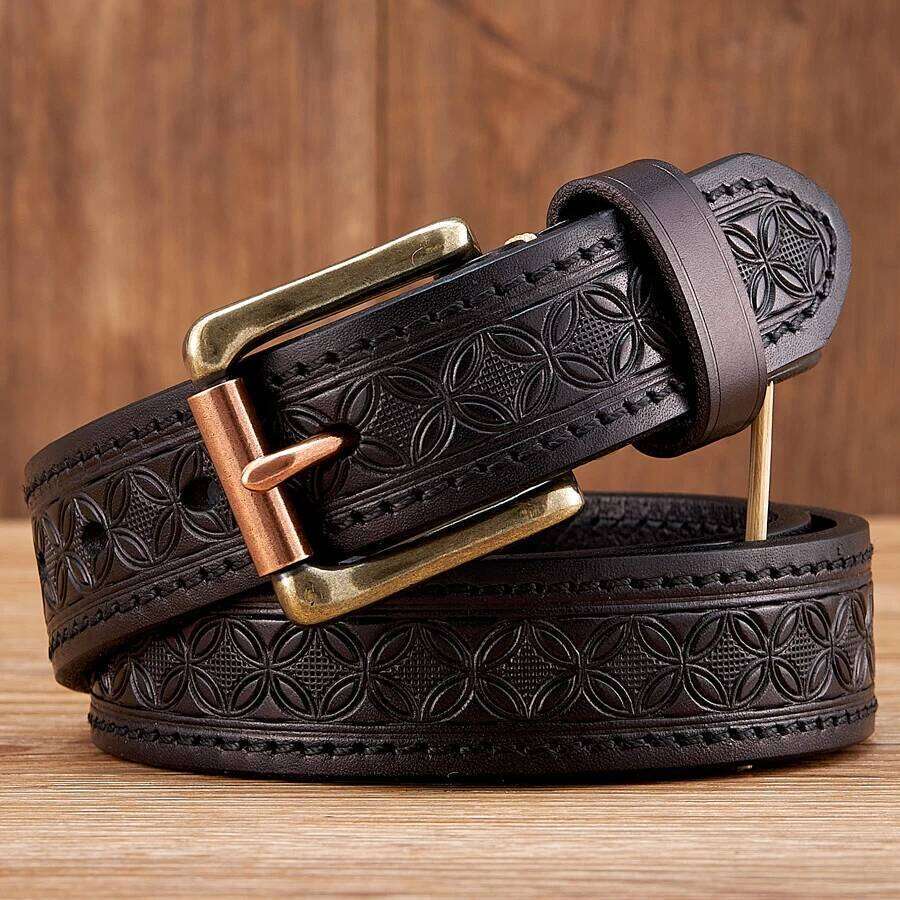 3.3cm Thick Wild Cowskin Men Belt High Quality Genuine Leather Brass Buckle Retro Strap Male Jeans Luxury Designer Belts for Man S260228