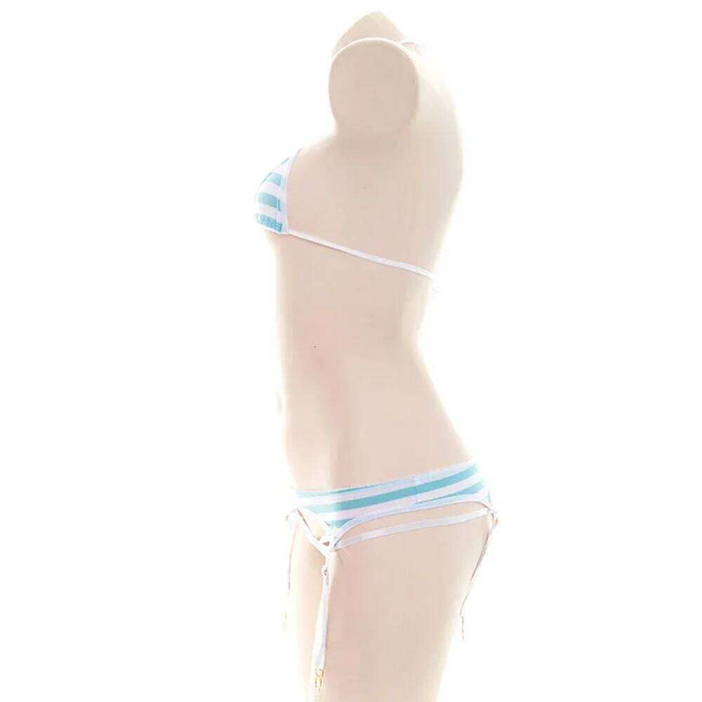 Sexy Bikini Set Women Strap Underwear Stripe Cute Lingerie Micro-Bikinis Swimwear Japanese Schoolgirl Anime Cosplay Z260301