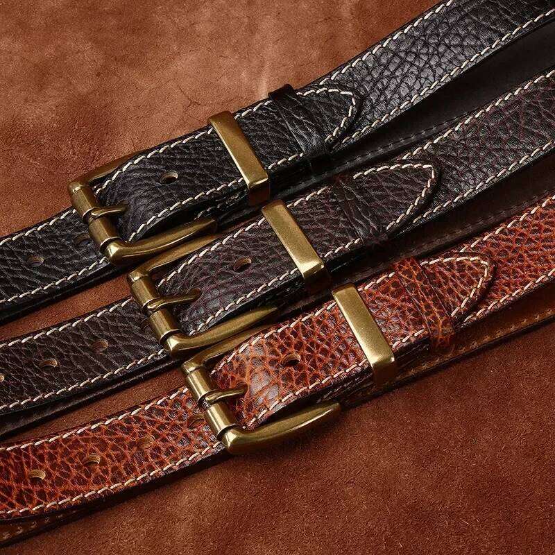 3.8cm Thick Wild Cowskin Men Belt High Quality Genuine Leather Brass Buckle Retro Strap Male Jeans Luxury Designer Belts for Man S260228
