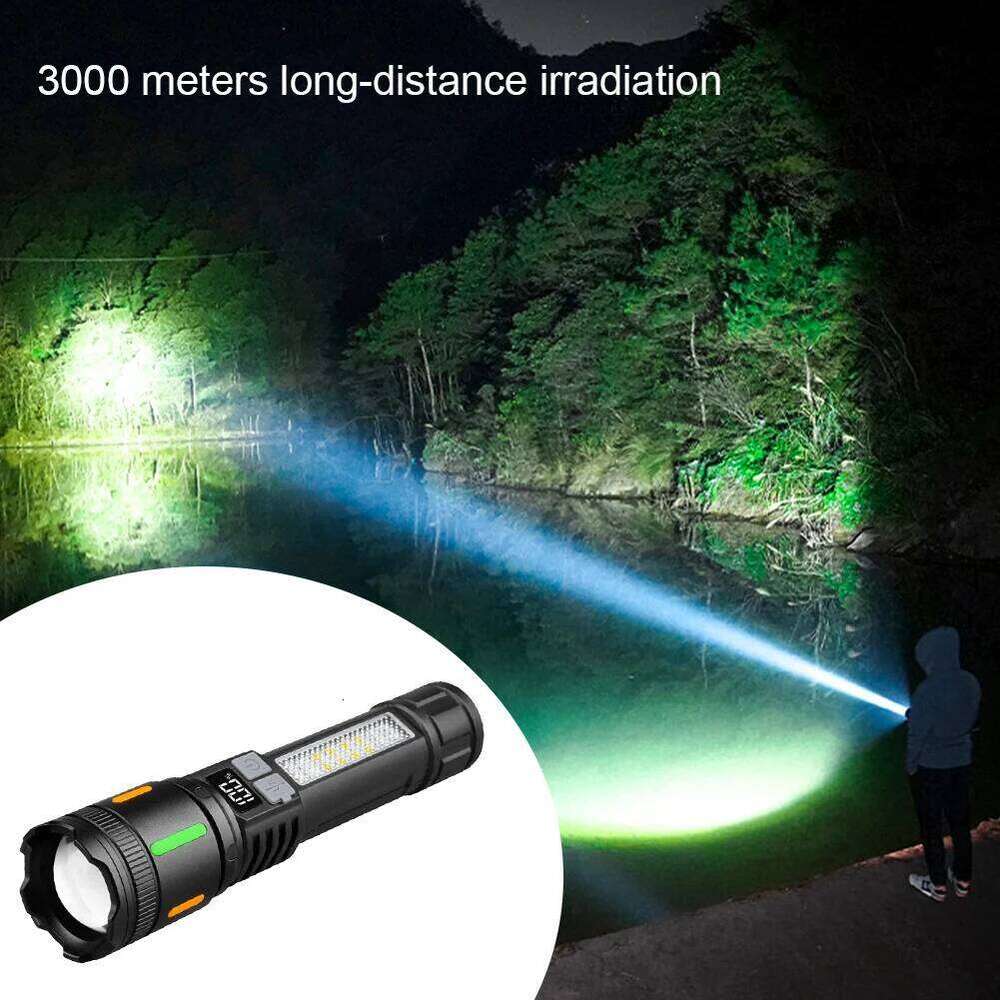 Telescopic Focus Torch USB Charging Handheld LED Flashlight Power Display 1200mAh Powerful Zoom Lamp for Camping Hiking Z260301