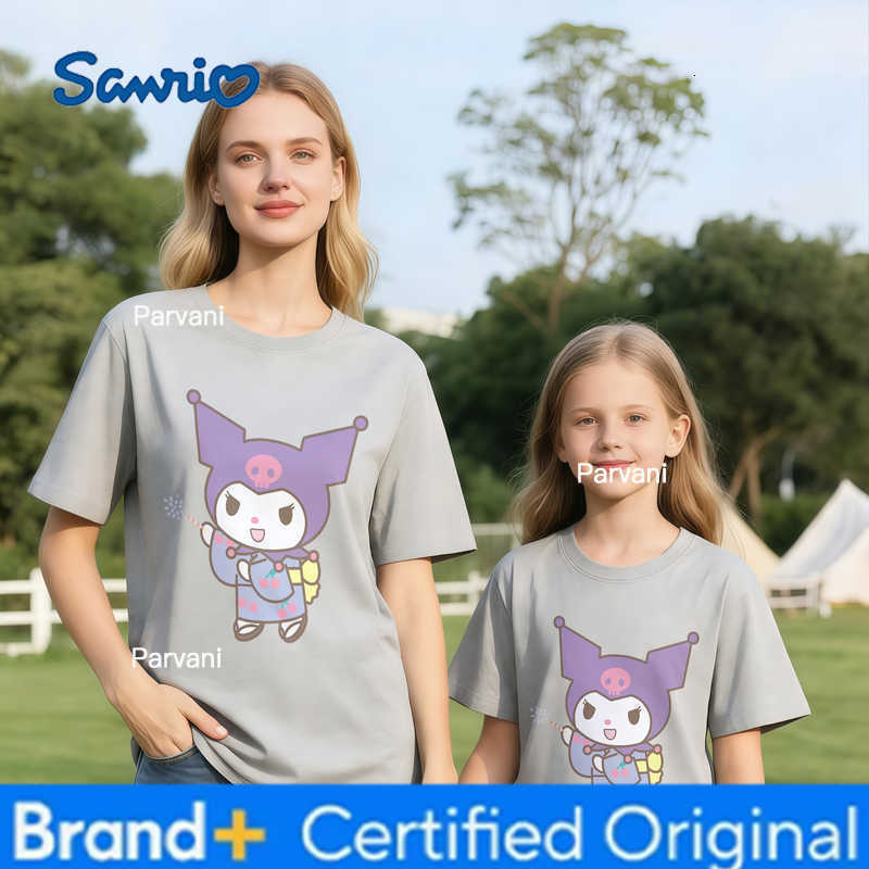 Sanrio 2026 Summer Kuromi Retro High-Quality 100 Cotton Mens T-shirt Oversized Cute Magic Print Top Unisex Family Matching Fashion H260302