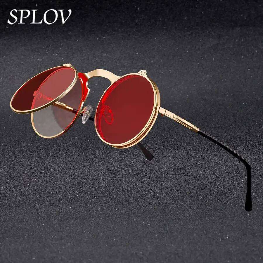 Vintage Steampunk Flip Sunglasses Retro Round Metal Sun Glasses for Men and Women Brand Designer Circle Oculos 26Y0302