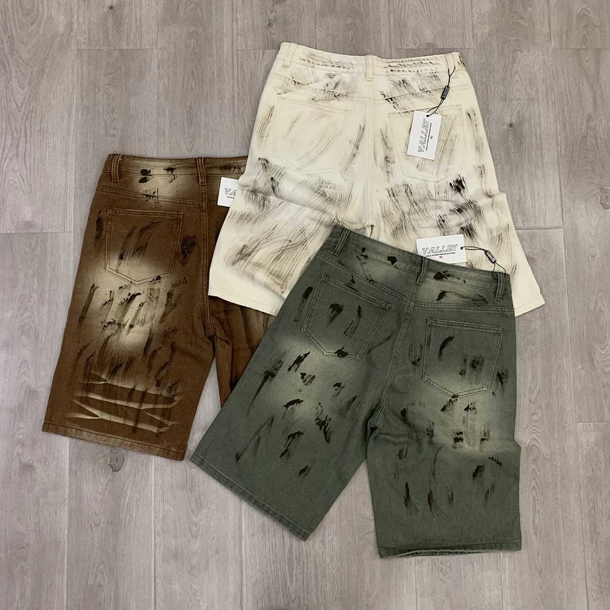 Color Rhinestone Shinning Baggy Jeans Shorts for Men Letter Embroidery Casual Denim Knee Length Pants Oversized Summer Short C260302