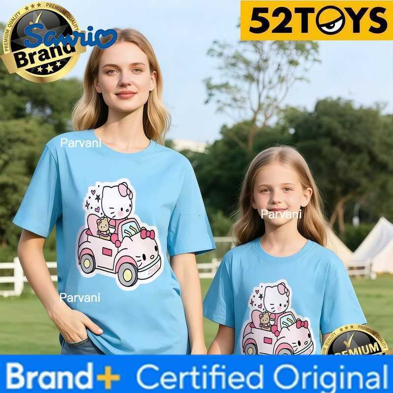 Sanrio 52TOYS Hello Kitty Pink Car Print Family T-shirts 2026 Summer 100 Cotton Casual Loose Parent-Child Y2k Tees Single Piece3Pcs H260302