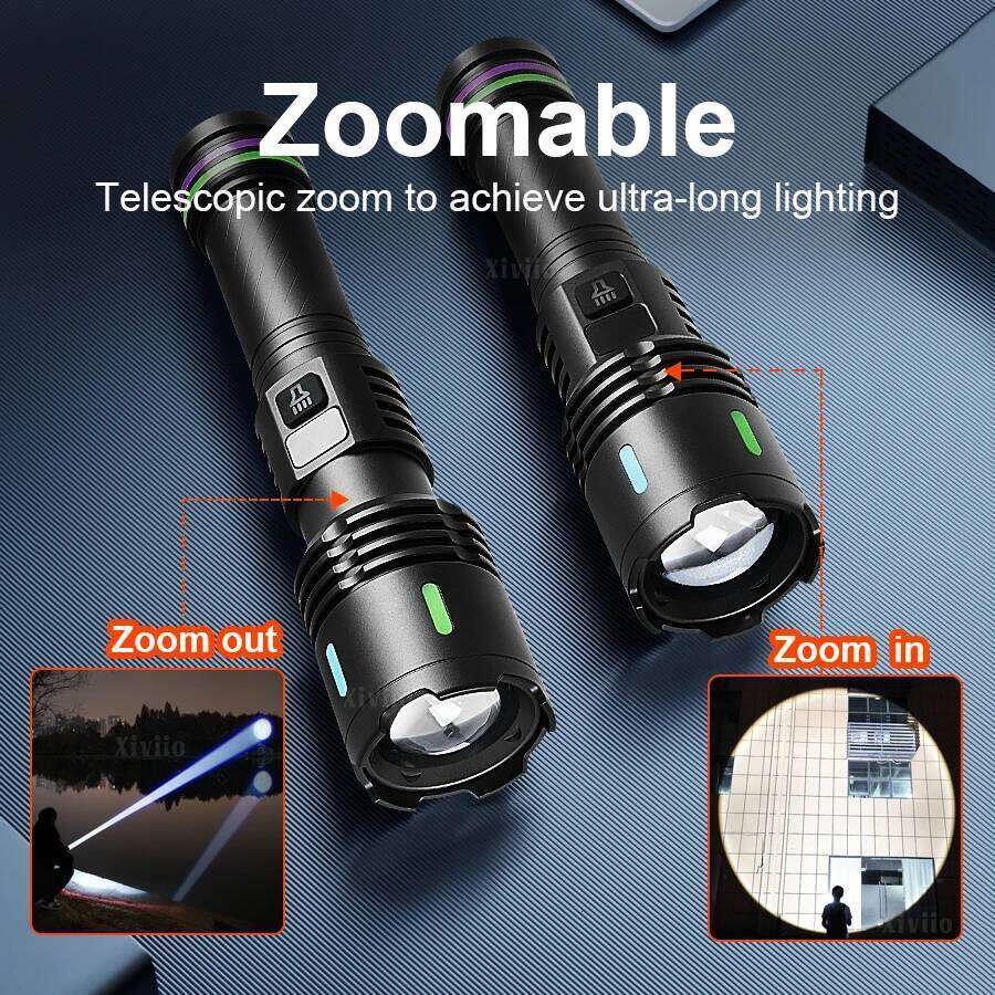 98000000LM 1200W LED Strong Light Flashlight Type-c Rechargeable Lamp Long Range 4500m Tactical Torch Super Powerful Flashlights Z260301