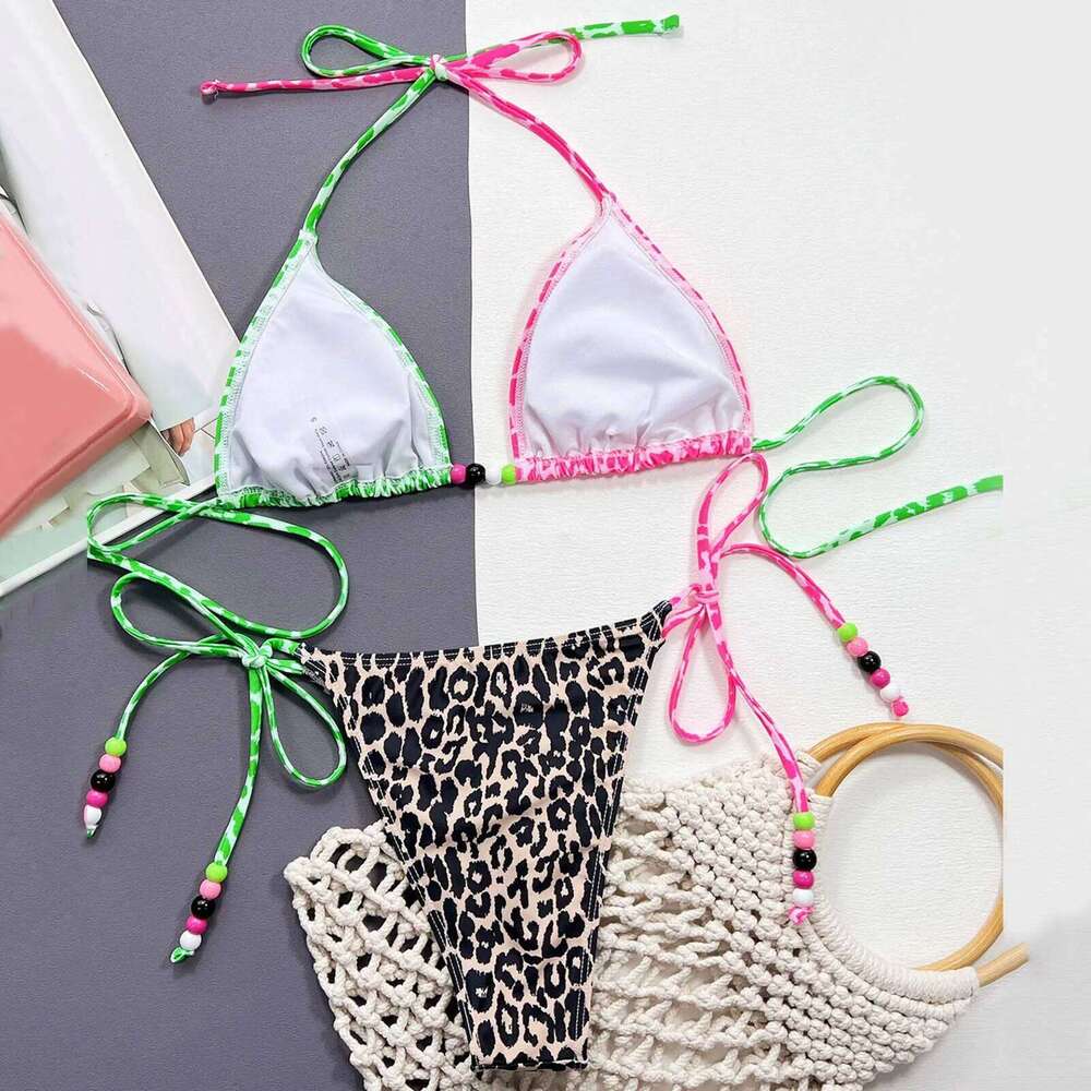 2026 Bikini Womens Triangle Wrapped Leopard Swimsuit Two-Piece Lace-Up Swimwear Sexy Micro Bikinis Sets Beach Outfits For Women Z260301