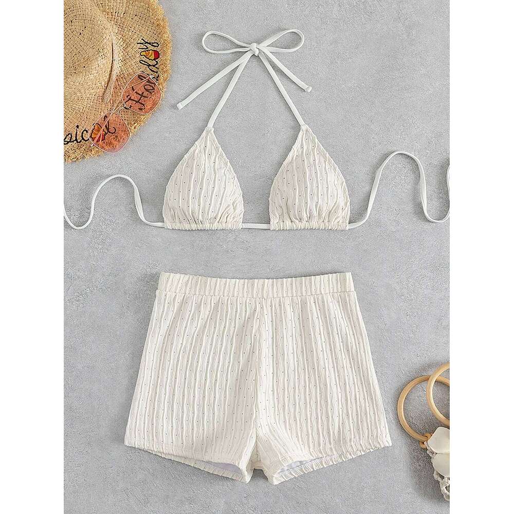 Tie Back Halter Bikinis 2025 Women High Waist Swimsuit Solid Padded Swimwear Female Bathers BathingSwimming Swim Suit Beachwear Z260301