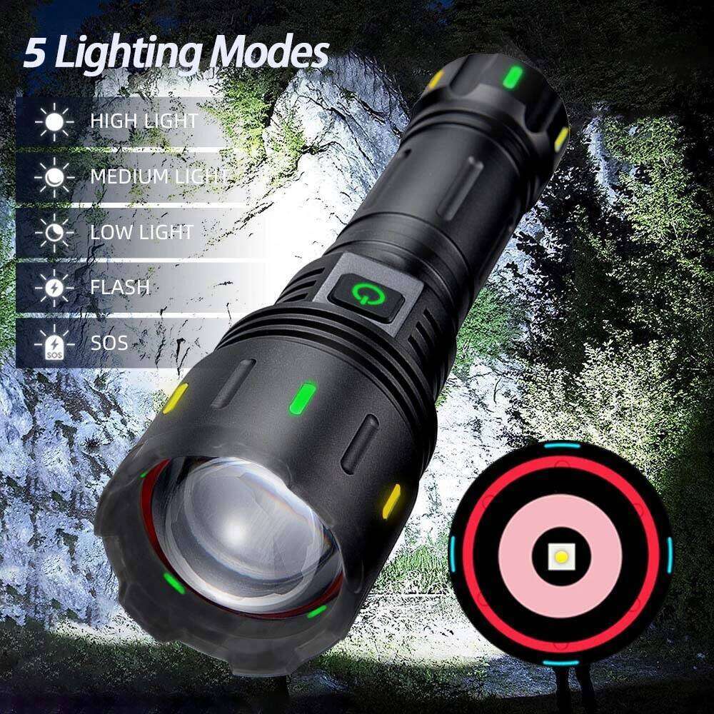 LEP Super Bright White Laser USB Rechargeable Tactical Torch Flashlight, Outdoor Camping Emergency Lantern Light Z260301