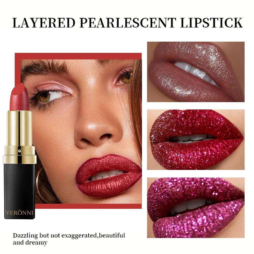 10 Colors Glitter Waterproof Long Lasting Diamond Pearlescent Metallic Lipstick Lipgloss Women Lips Makeup Cosmetic H260302