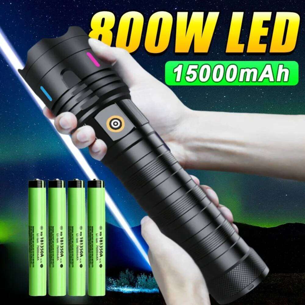 Super Bright Long Range LED Flashlight Type-C Rechargeable with Battery Zoomable Outdoor Fishing Camping Lantern Torch Z260301