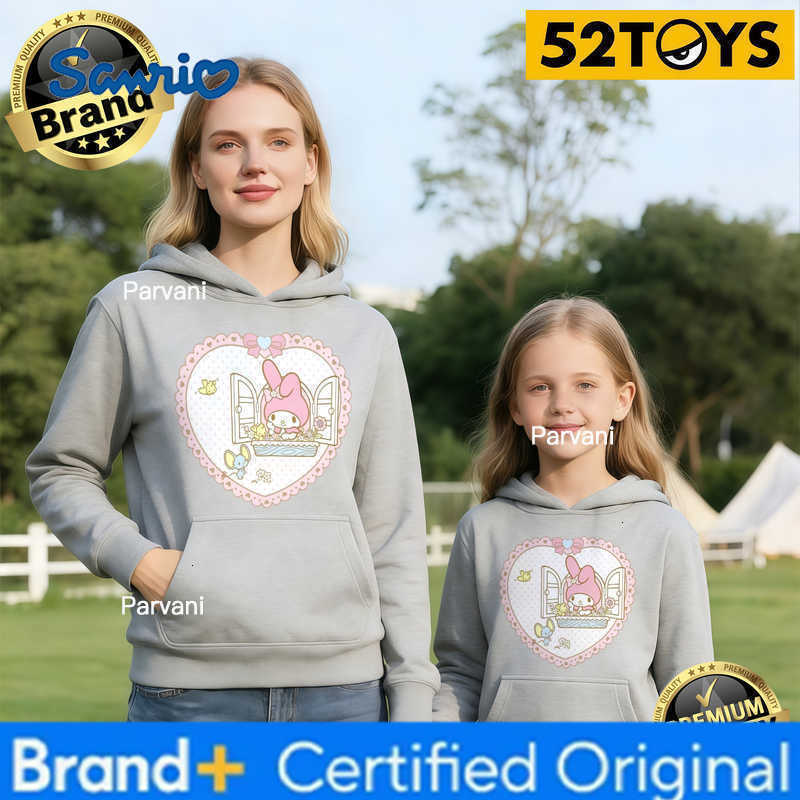 Sanrio 2026 Autumn-Winter Trending My Melody Heart Lace Print 100 Cotton Parent-Child Hoodies High Quality Loose Casual Breathable H260302