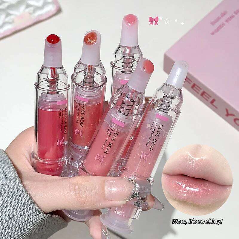 Gege Bear Ice Beet Gloss Honey, Pressed Type Lip Gloss, Balm Smooth, Rich Atmosphere, Explosion, Glitter, Transparen H260302
