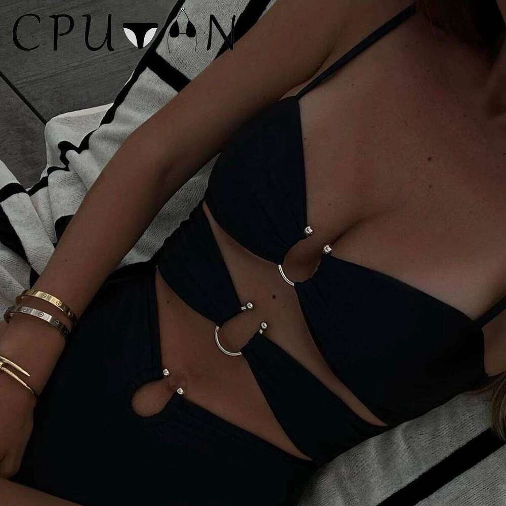 CPUTAN 2024 Sexy Black Bikini Set Hollow Out High Waist Swimsuit Biquini Swimwear Bathing Suit Push Up Ladies Summer Beachwear Z260301