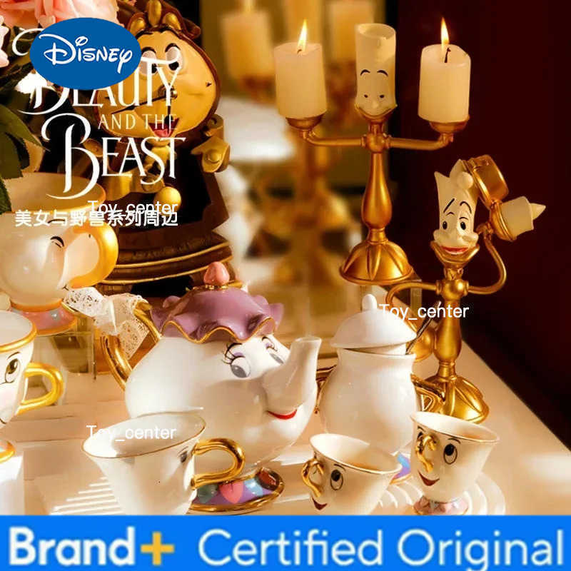 Disney Beauty And The Beast Toys Anime Figure Lumiere Night Lights Candlesticks Cogsworth Clock Ornaments Collectible Model Gift H260302