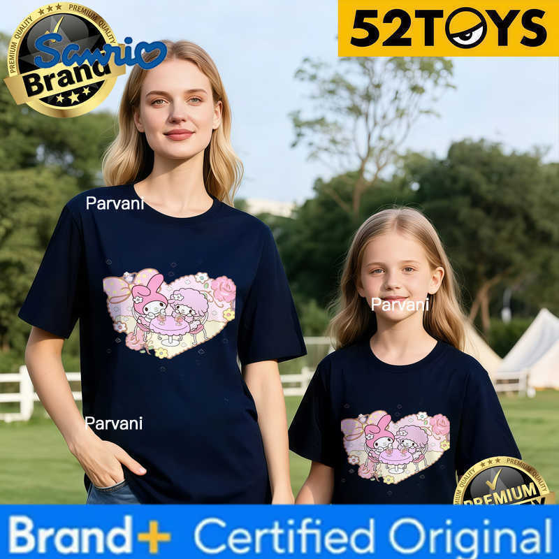 Sanrio 2026 Autumn-Winter Trending My Melody Friend Heart Print 100 Cotton Parent-Child T-Shirts High Quality Loose Casual Y2k H260302