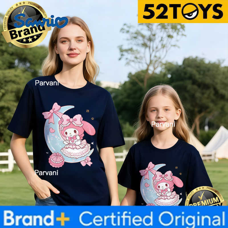 Sanrio 2026 Autumn-Winter Trending My Melody Moon Fairy Print 100 Cotton Parent-Child T-Shirts High Quality Loose Casual Breathable H260302