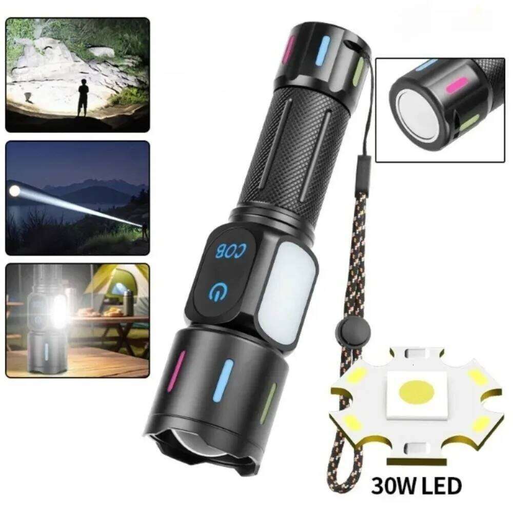 Super Bright White Laser LED Flashlight COB Side Work Light Zoom Rechargeable Bottom Magnet Fluorescent Strip Torch for Outdoor Z260301
