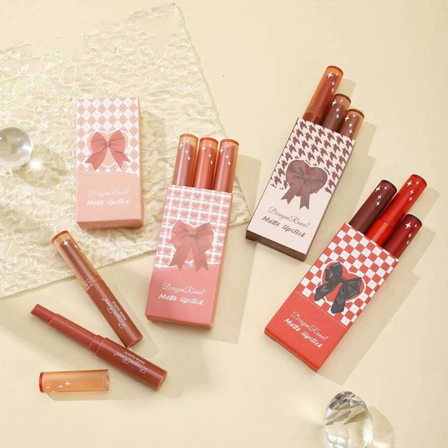 Matte Lipstick, Rich Moisturizing Gloss, Easy to Color, Lip Glaze, Rotating Three-Pack Lipstick Pen, Valentine's Day Gift H260302