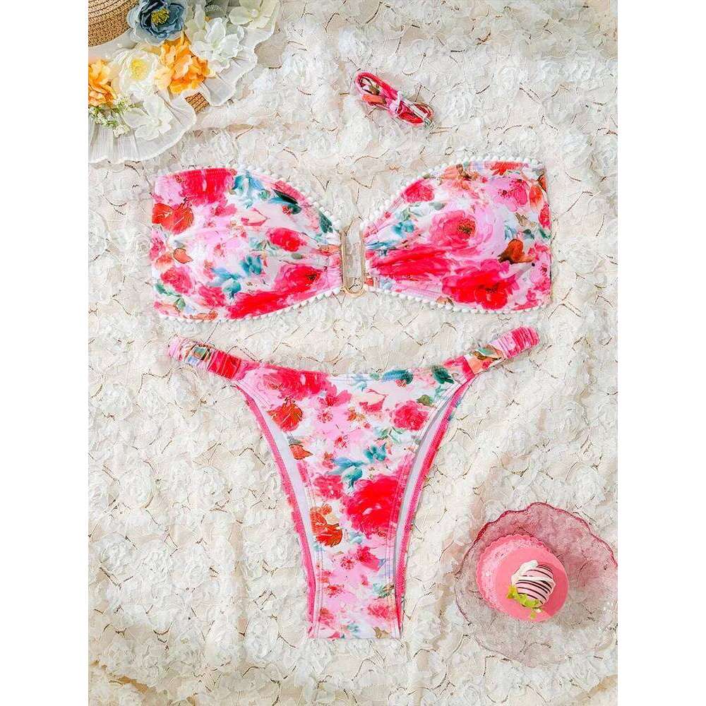 AOTVOTEE Sexy Strapless Print 2 Piece Women Split Swimsuit Beach Backless 2025 New Summer Swimwear Bikini Set Z260301