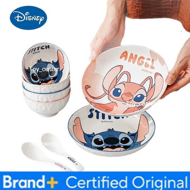 Disney Stitch Ceramic Bowl Set 4 Pieces Creative Cartoon Tableware Birthday Gift Souvenirs Kitchen Baked Salad Bowl H260302
