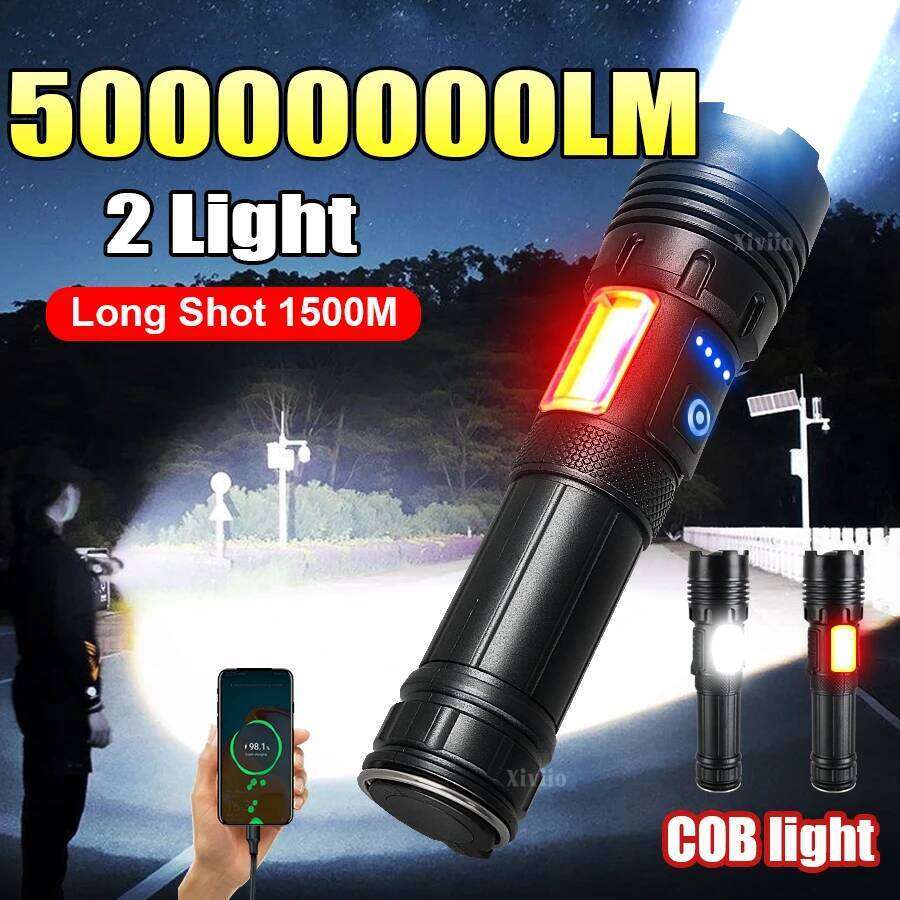 50000000LM High Powerful LED Flashlights Long Range 1500M Super Bright Torch Light Rechargeable Waterproof Outdoor Camping Lamp Z260301