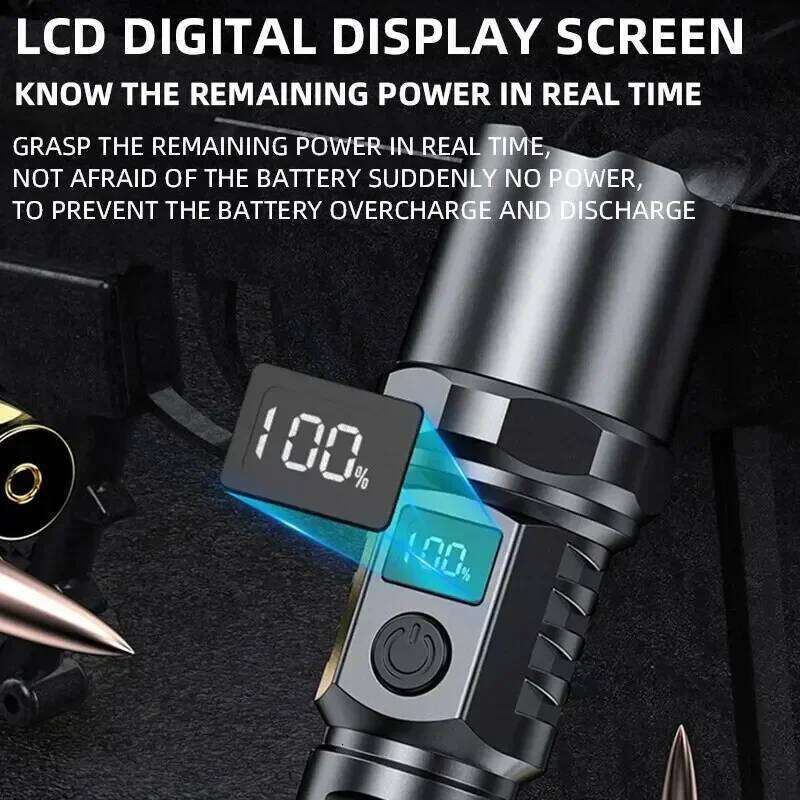 Portable LED Handheld Flashlight USB C Rechargeable 3 Lighting Modes Zoom Self Defensa Tactical Torch for Outdoor Camping Z260301