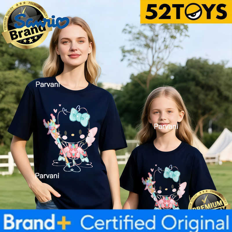 Sanrio 2026 Autumn-Winter Trending Hello Kitty Graffiti Butterfly Print 100 Cotton Parent-Child T-Shirts High Quality Loose Casual H260302