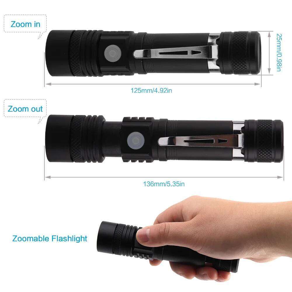 BORUiT C6 1000LM LED Zoomable Flashlight Mirco USB Rechargeable Torch Waterproof Camping Fishing Emergency Lantern Z260301